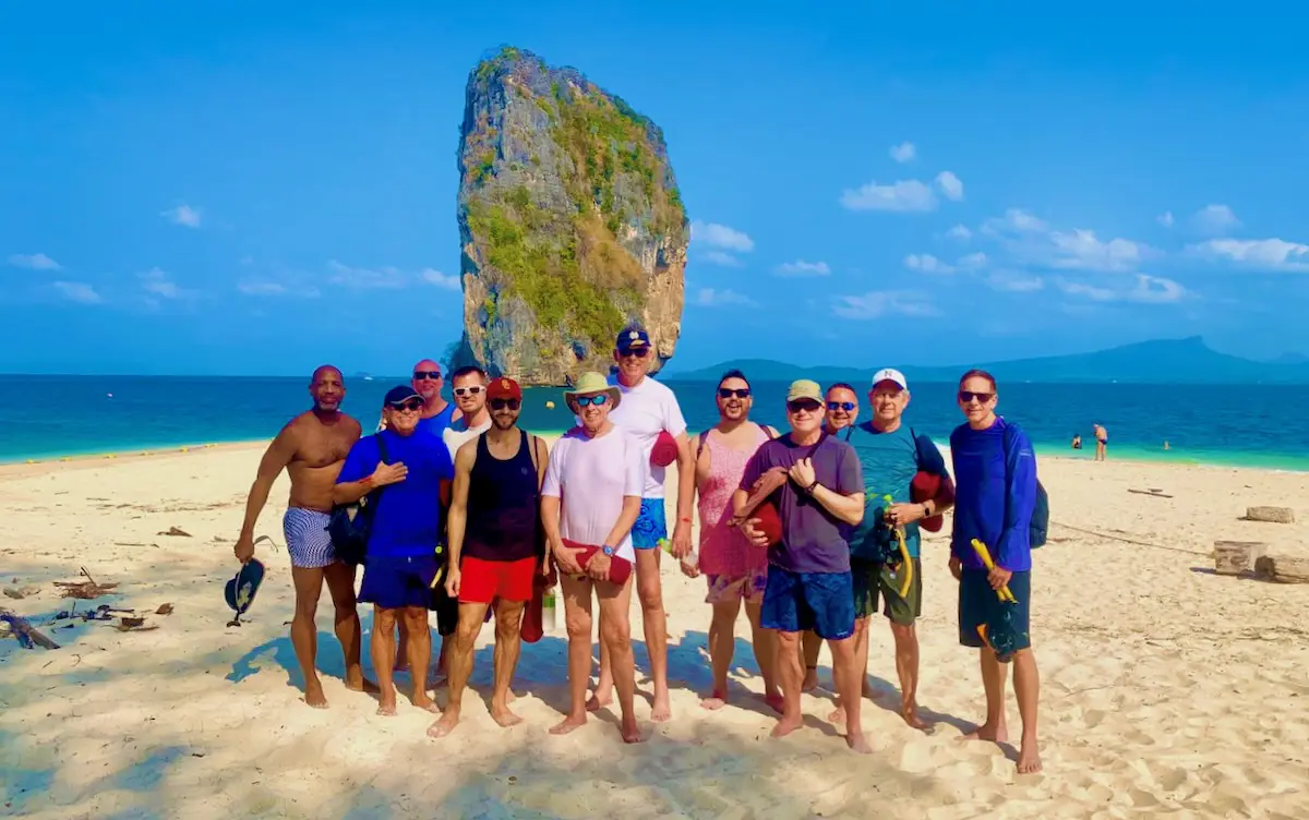 Our tour group on a beach in Thailand, one of the greatest LGBTQ-welcoming countries.