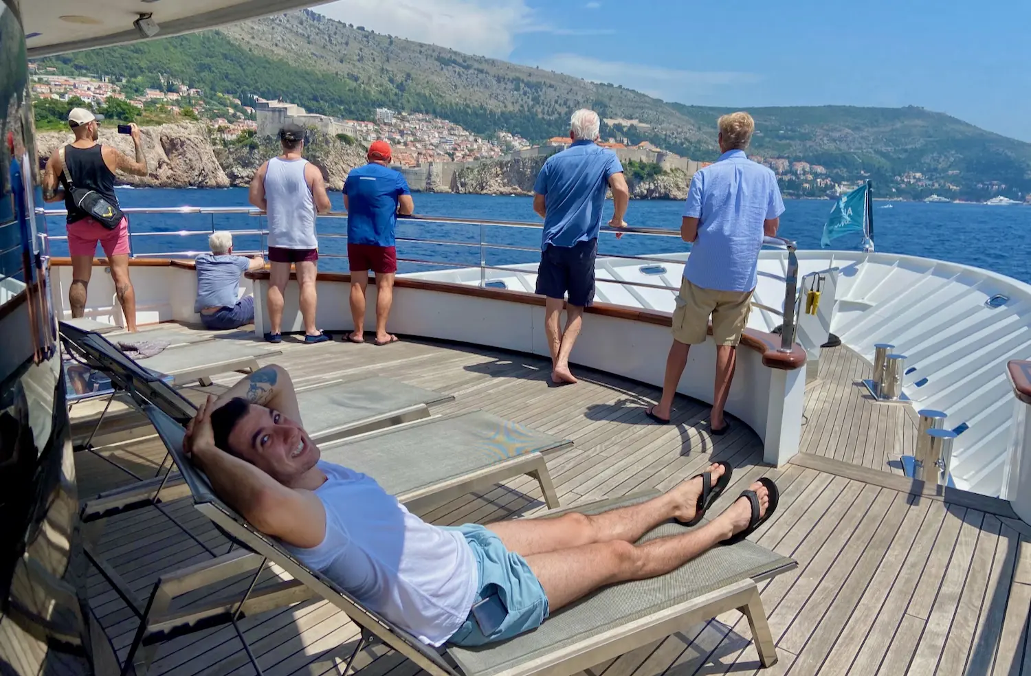 Sailing into Dubrovnik on our Croatia small ship gay cruise.