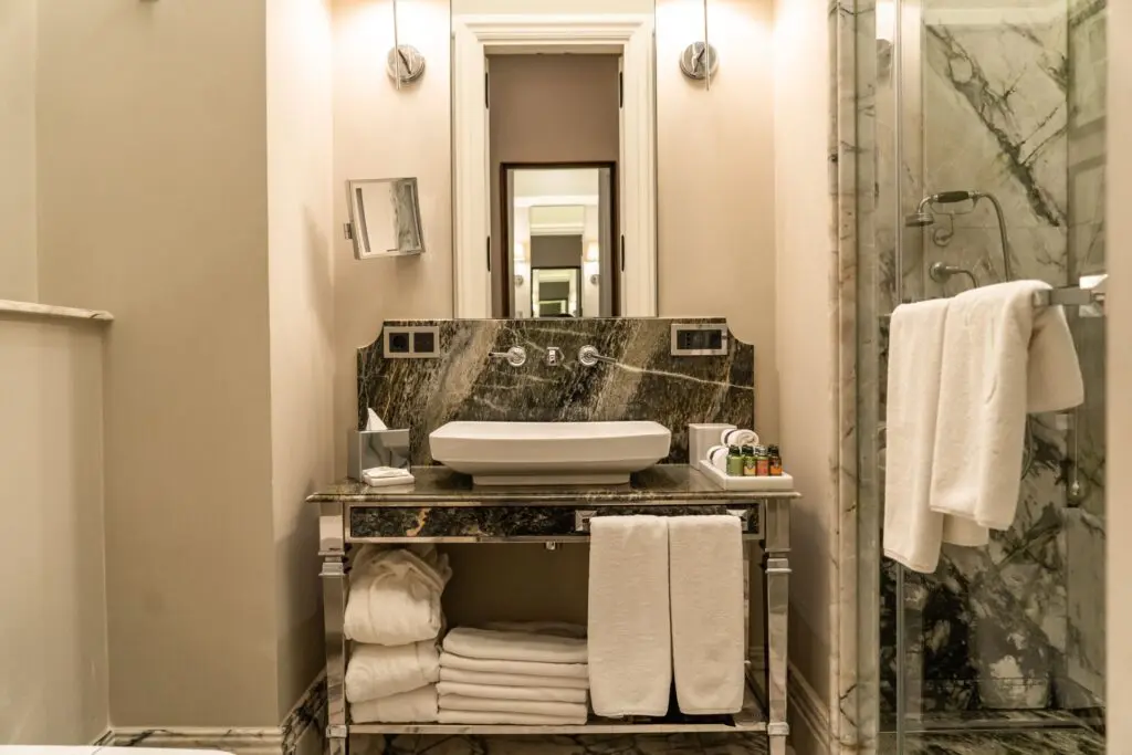An ensuite at The Bank Hotel in Istanbul, one of our Turkey Gay-Welcoming Hotels