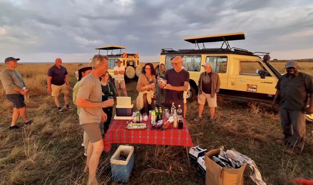 an LGBTQ safari group in Kenya stops for sundowners