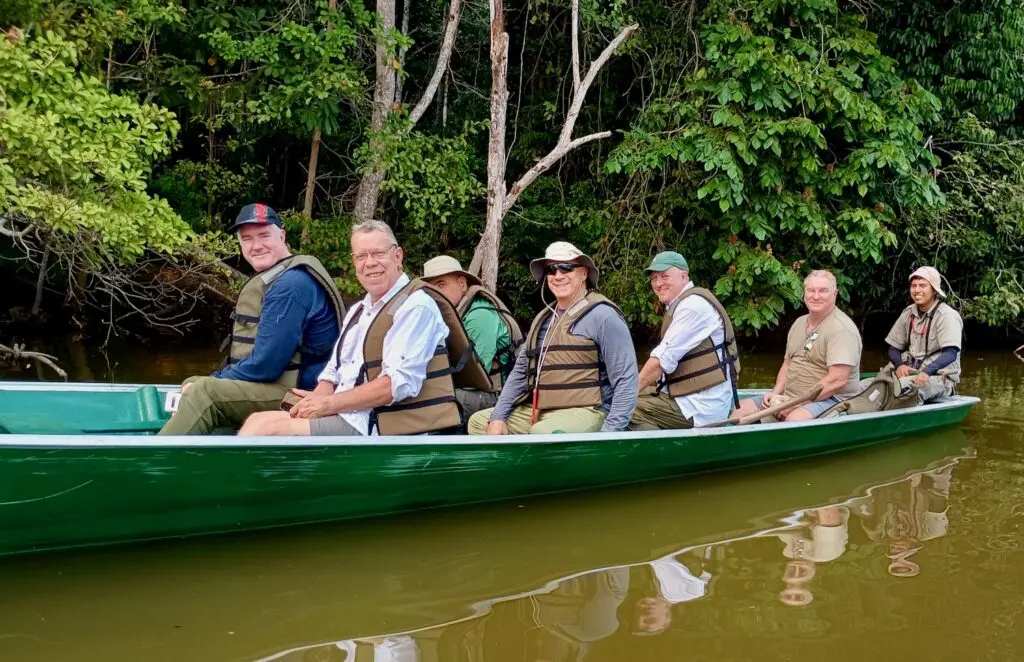 Peru Amazon group in a motorized canoe