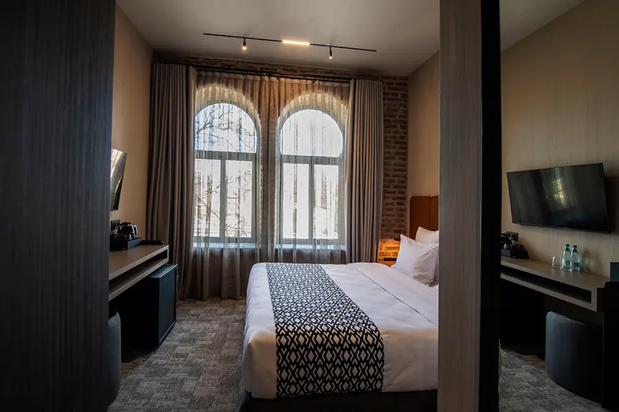 A guestroom at the Qarvasla in Tbilisi, one of our Georgia gay-welcoming hotels.