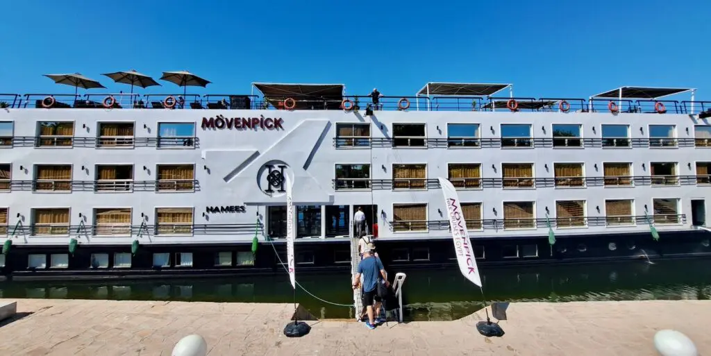 The Movenpick river ship docked for easy access