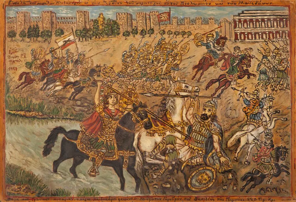 Alexander the Great killing Mithridates, son-in-law of the King of Persia 220 BC.