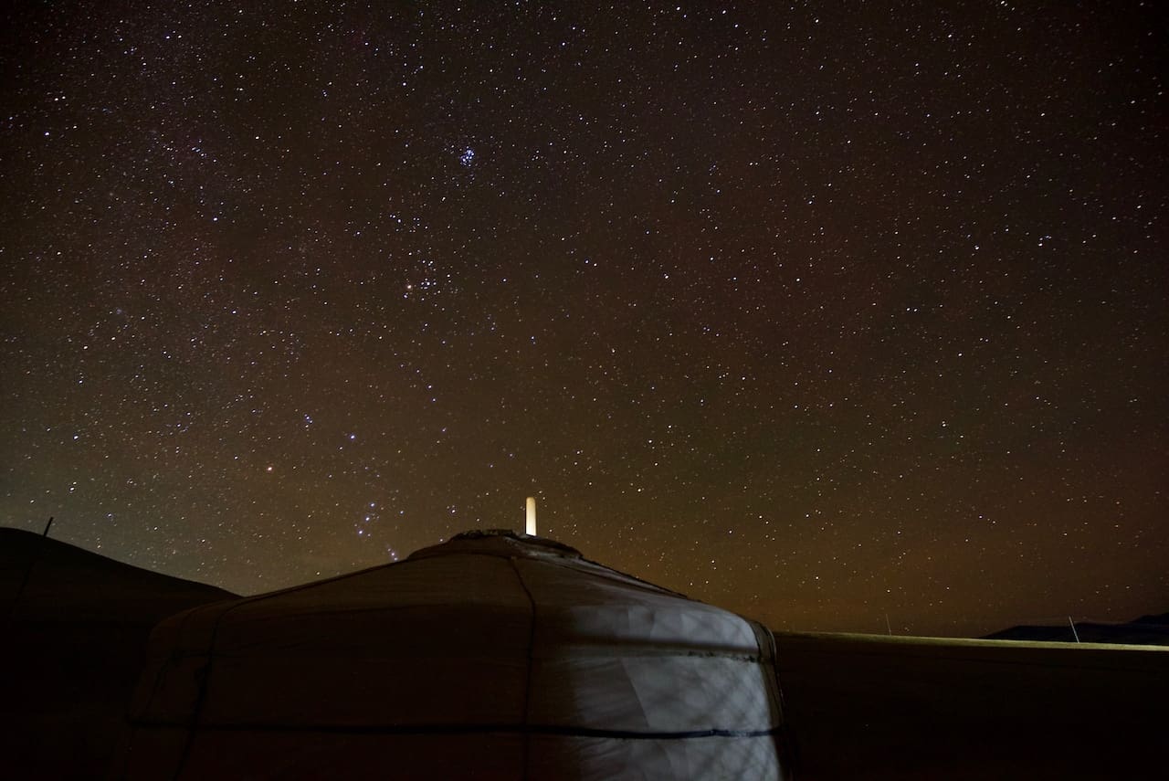 Starry ger camp in Mongolia.