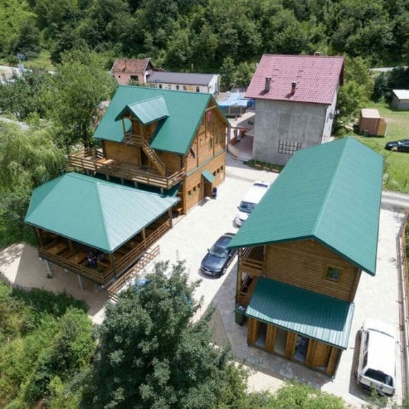 The exterior of Blue River Lodge in Tara, Montenegro.