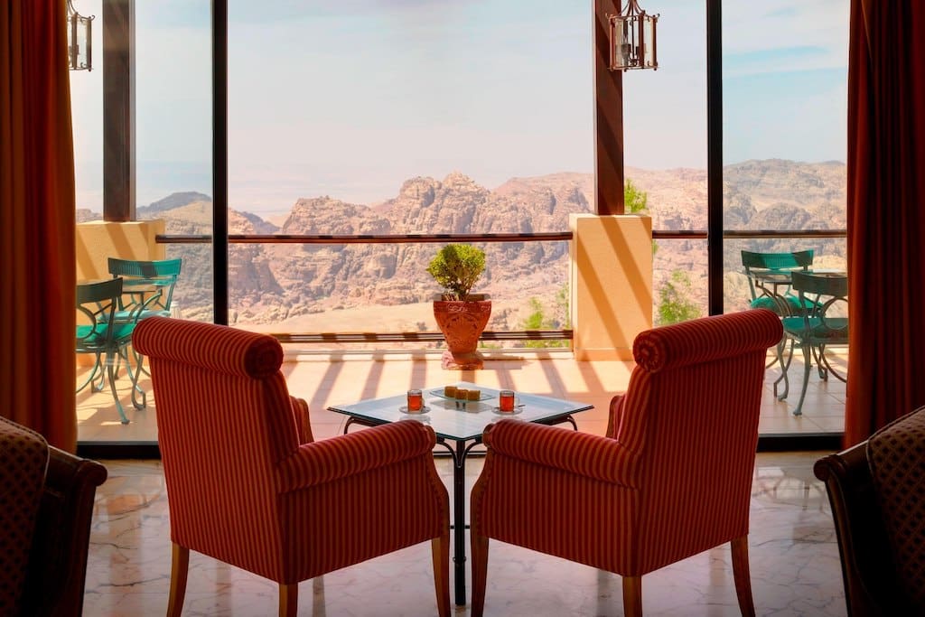 A scenic view from the lobby at Petra Marriott Hotel in Jordan.