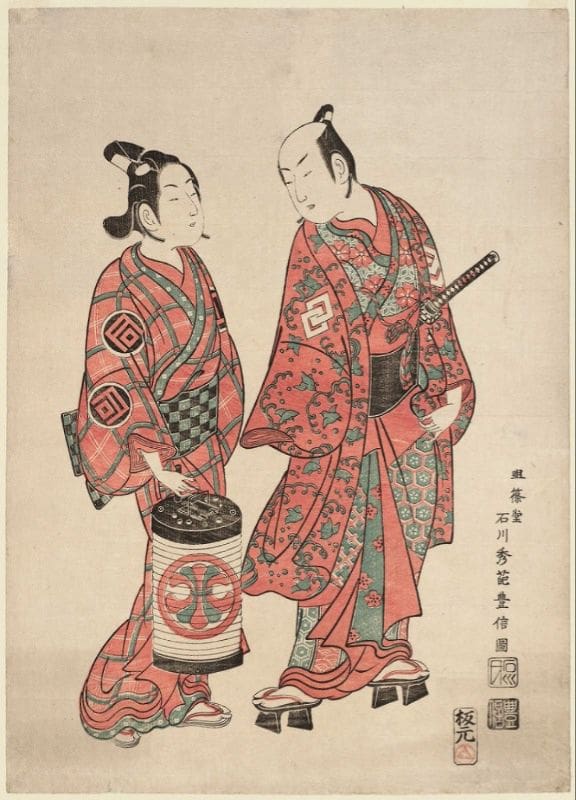 Woodcut by Ishikawa Toyonobu, with actors portraying a young Wakashū and his older partner.