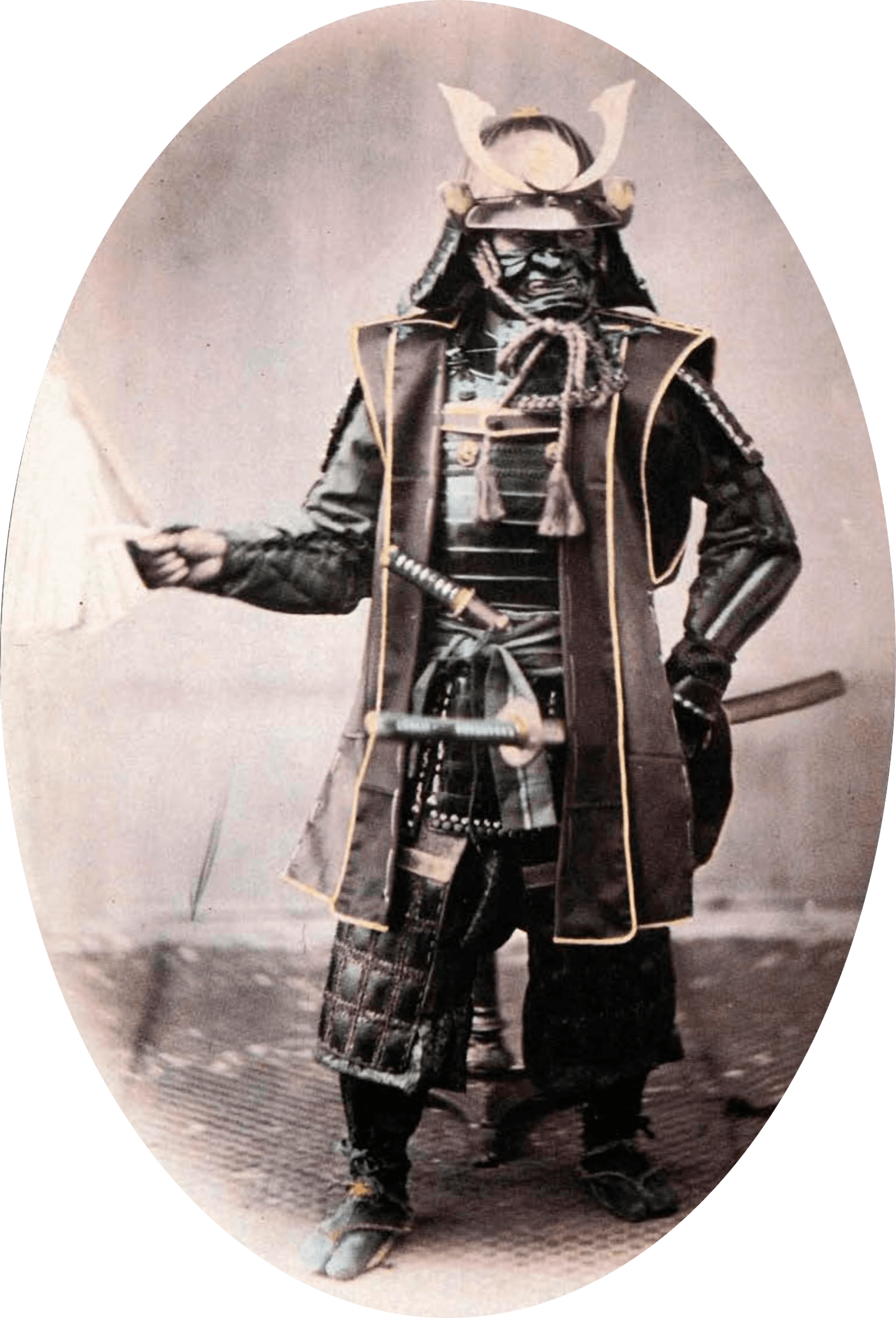 Samurai in traditional armour, ca 1860.