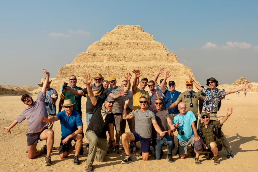 A fab group photo with a pyramid