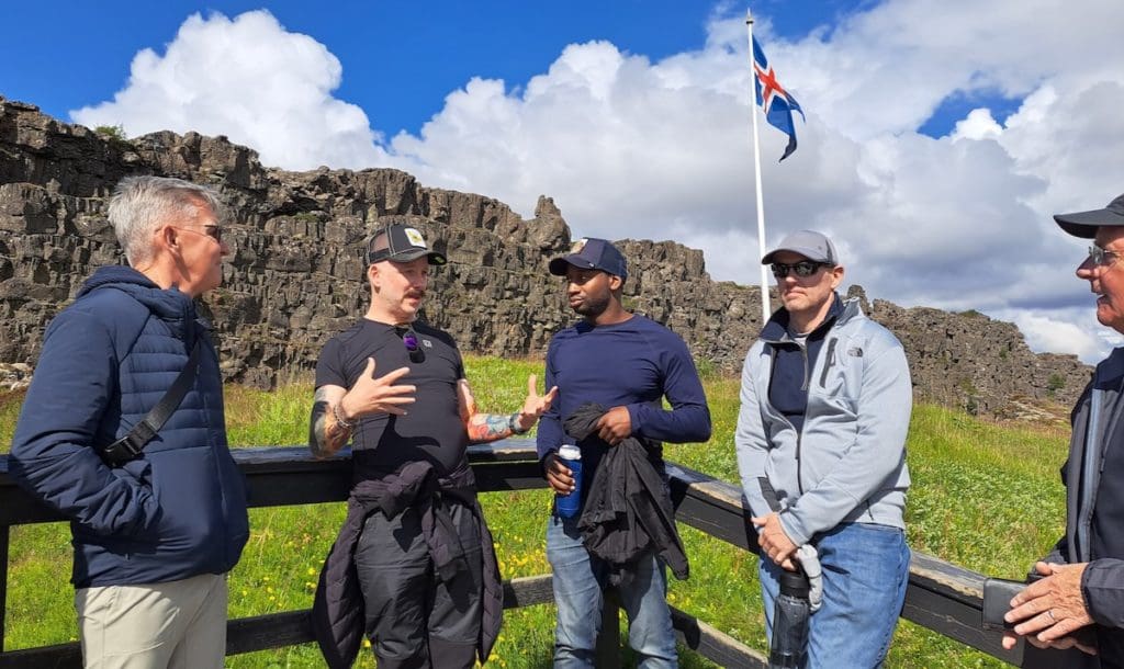 Iceland guide Hafsteinn engages with a group of guests.